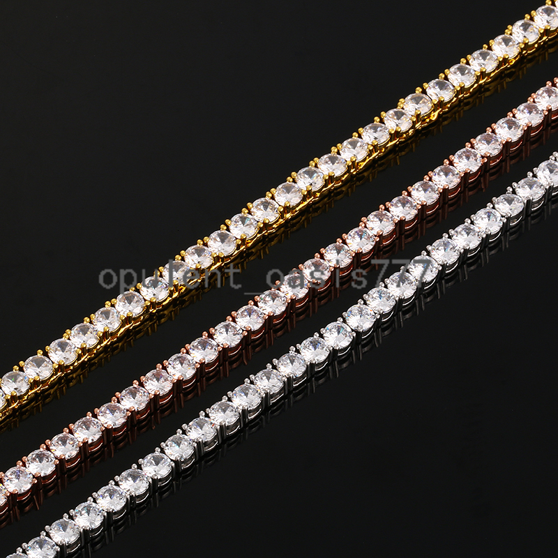 3MM Iced Out Bling moissanite 1 Row Tennis Chain Necklace Men Hip Hop Jewelry Dropshipping