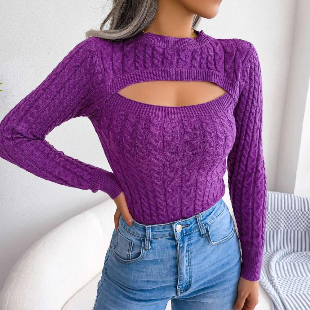 Sexy Hollow Out Sweater Women summer Autumn spring Long Sleeve Knitted Pullovers Black Pink Green Pruple fashion clothing women