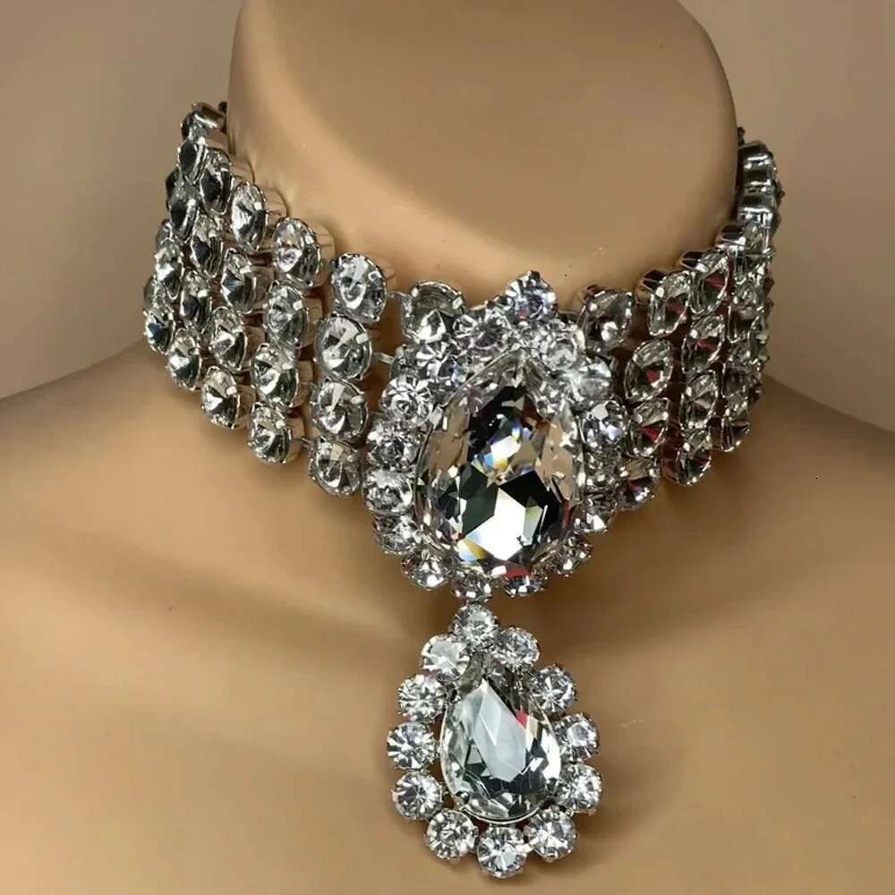 Rhinestone Multilayered Large Water Drop Dangle For Women Exaggerated Party Queen Necklace Jewelry Accessories Gifts