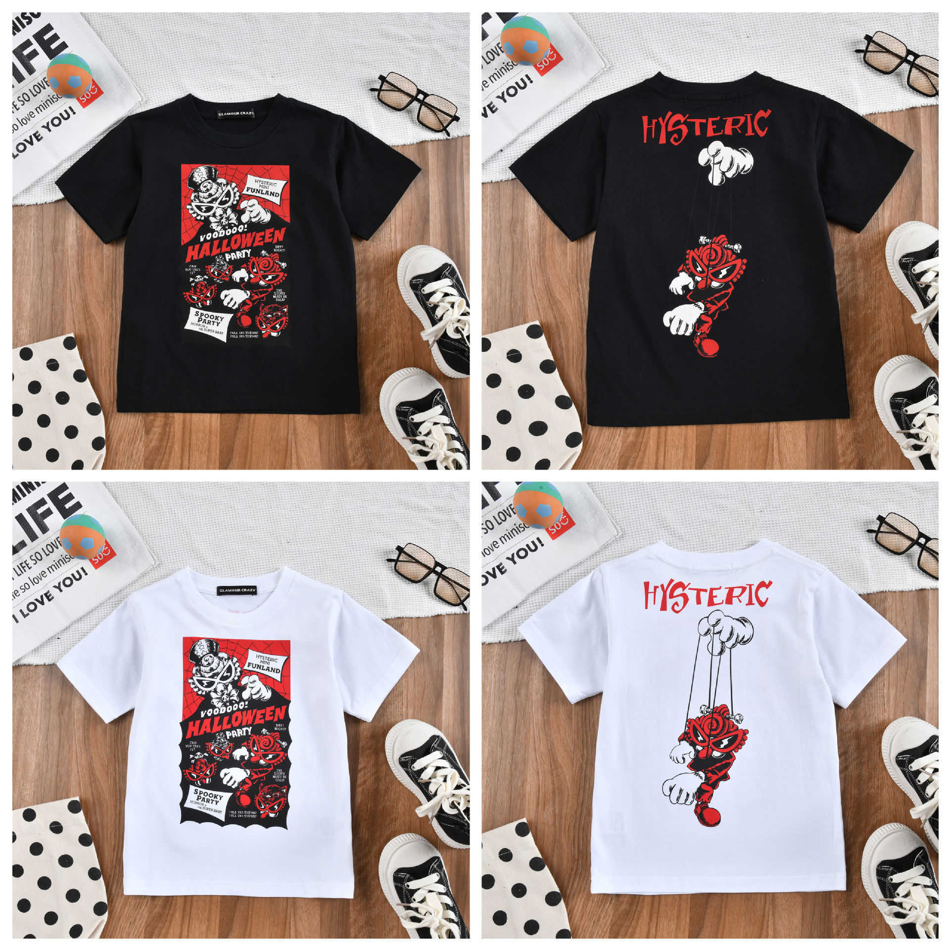 Black Super Vintage Boys and Girls Cartoon Trendy Tshirt with Pull Out Printing and Washing Japanese Style Childrens Clothing High Quality Top for Chi