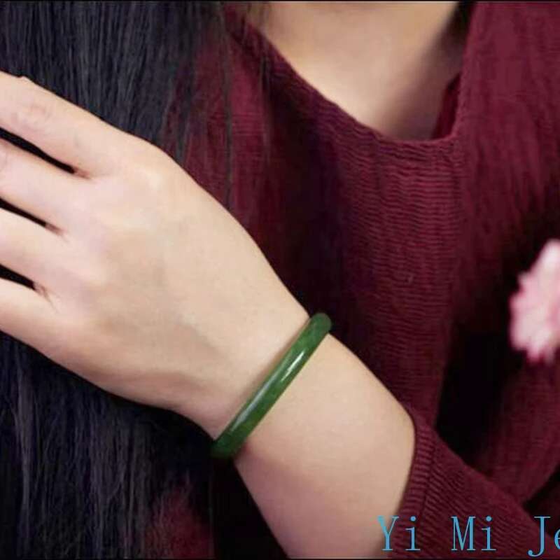 Natural Women's Jasper Full Green Thin Round Jade Bangle Bracelet
