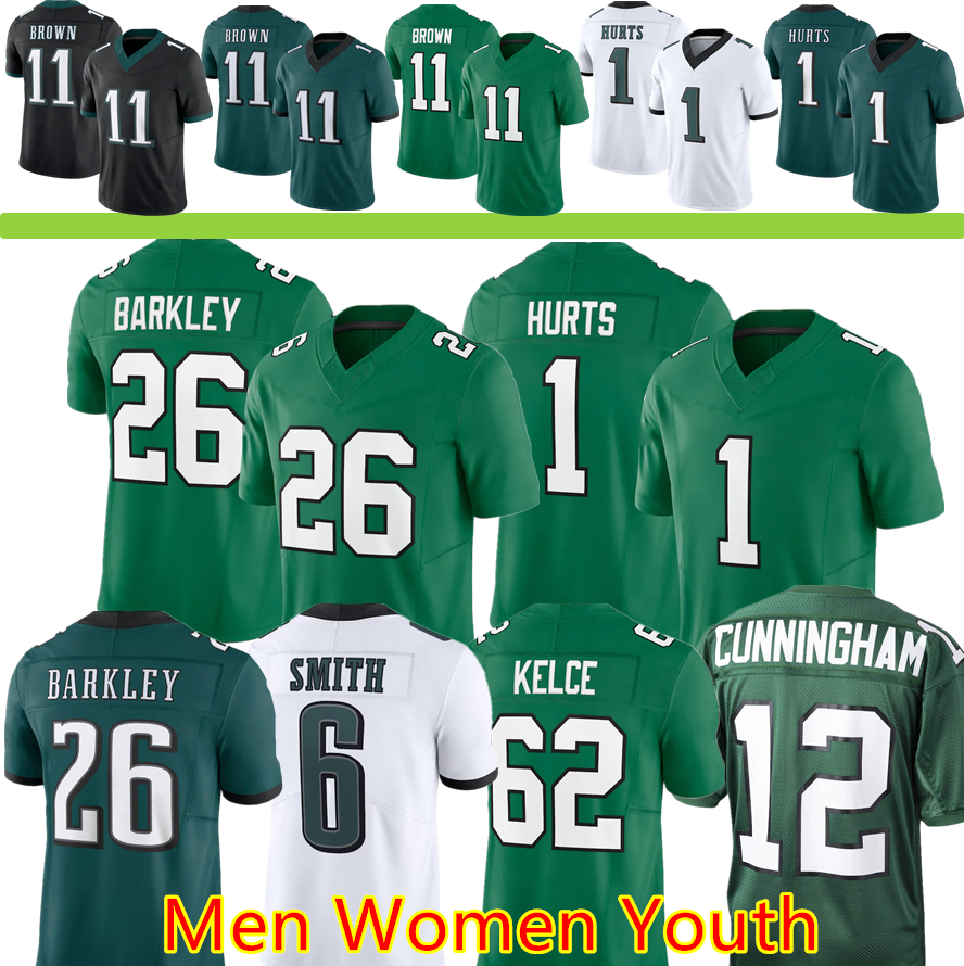 Stitched saquon barkley Jalen Hurts football jerseys 11 Brown DeVonta Smith 20 Dawkins Jason Kelce 12 Cunningham men women youth S-3XL jersey