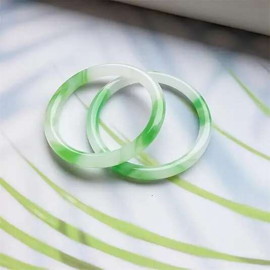 Natural Bracelet For Women,Genuine Ice Species Hotan White Floating, Green Chalcedony Agate Jade Bangle