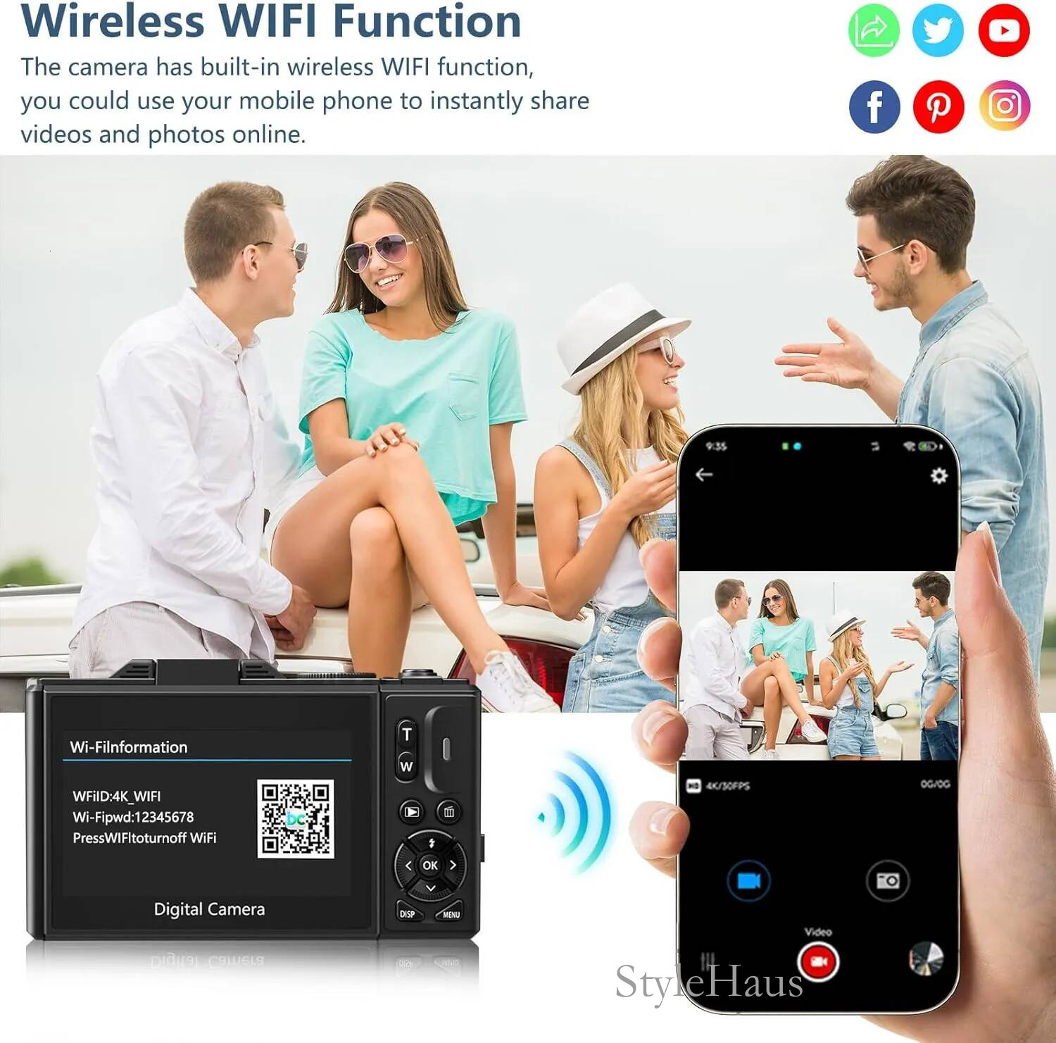 4K Digital Camera for Photography Vlogging 18X Zoom 64MP 3 Flip Screen WiFi Selfie SLR DSLR