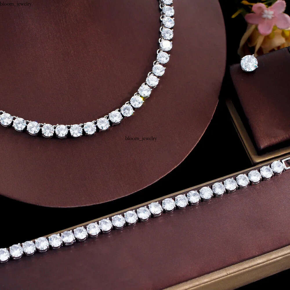 2024 Top Sell Wedding Sets Luxury Jewelry 18K Gold Fill Round Cut White 5A Cubic Zircon CZ Diamond Stud Earring Tennis Bracelet Women Necklace Gift Z2