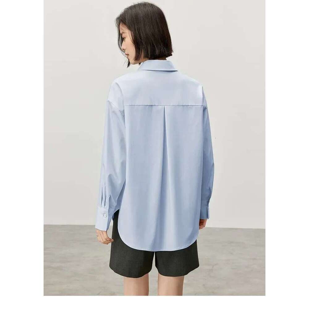 SENTUBILA Embroidery Cotton Women Shirt 2025 Spring Autumn Loose Fit Drop Long Sleeve Simple Commute Shirts & Blouses 143C56224