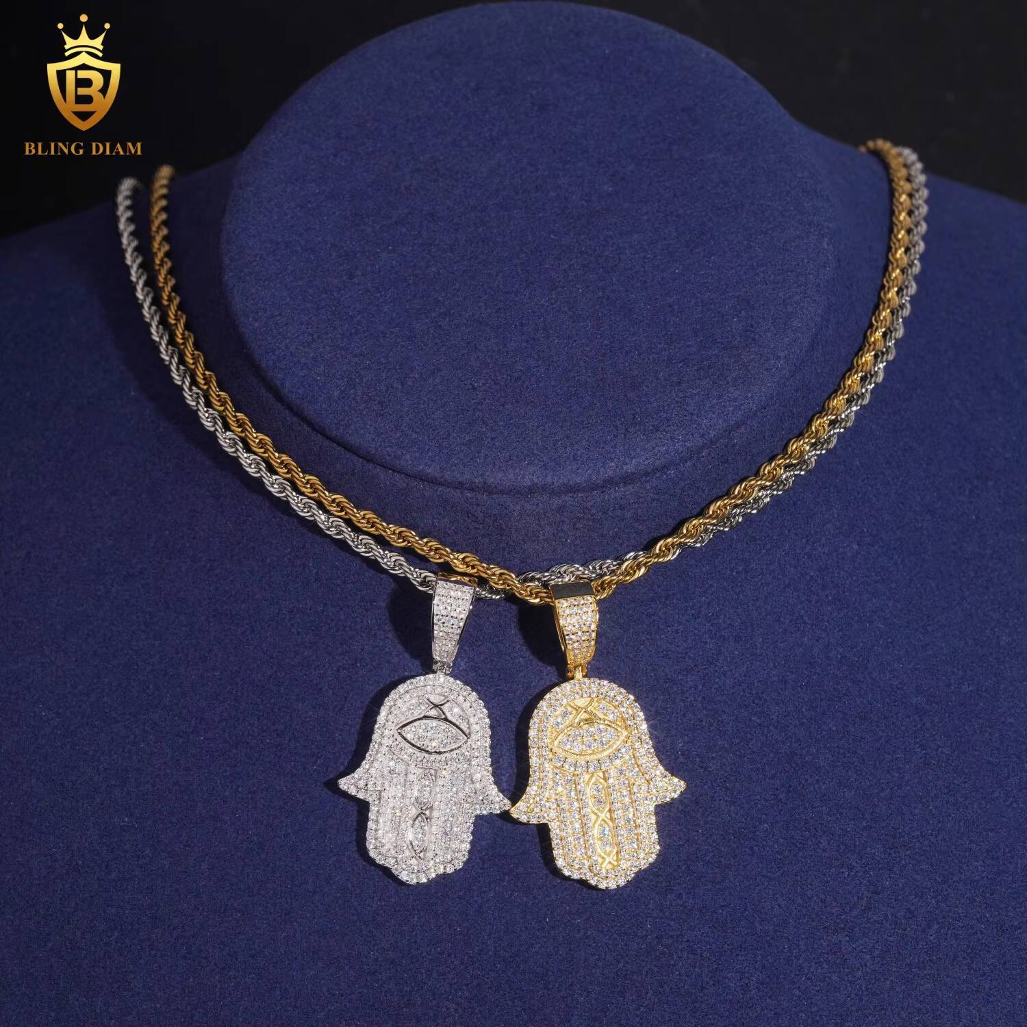 Hiphop Palm Pendant Charms 925 Sterling Silver Round Brilliant Cut Moissanite Pendant D VVS GRA Certified Fashion Pendants