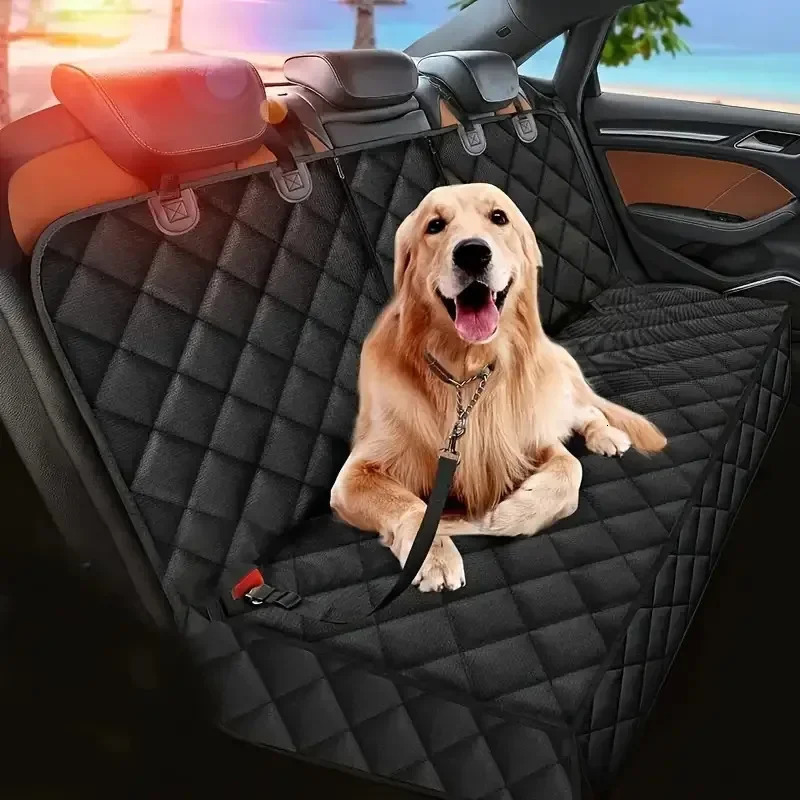Dog car rear seat protective cover waterproof and dustproof pet seat cover black shoulder strap hanger pet travel mat 250427