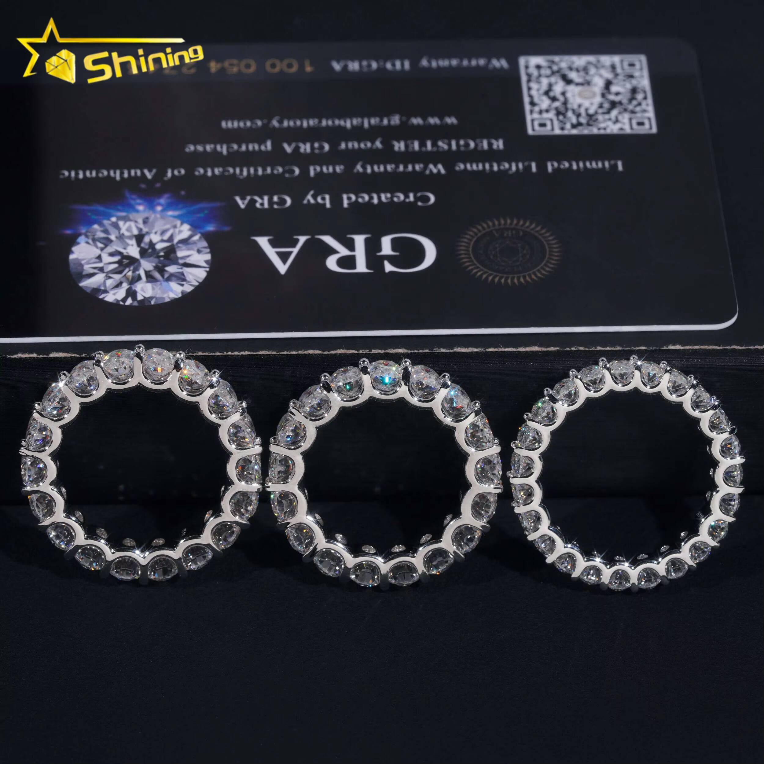 New GRA Certificate 925 Sterling Silver Gold Plated Fine Jewelry Iced Out Diamond Oval Moissanite Hip Hop Eternity Band Ring