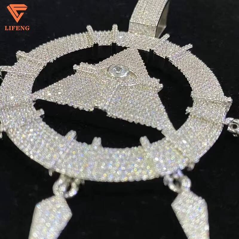 Lifeng Jewelry Custom Iced Out VVS Moissanite Pendant Geometric Round Triangle Shape Hiphop Pendant Necklace for Women Men