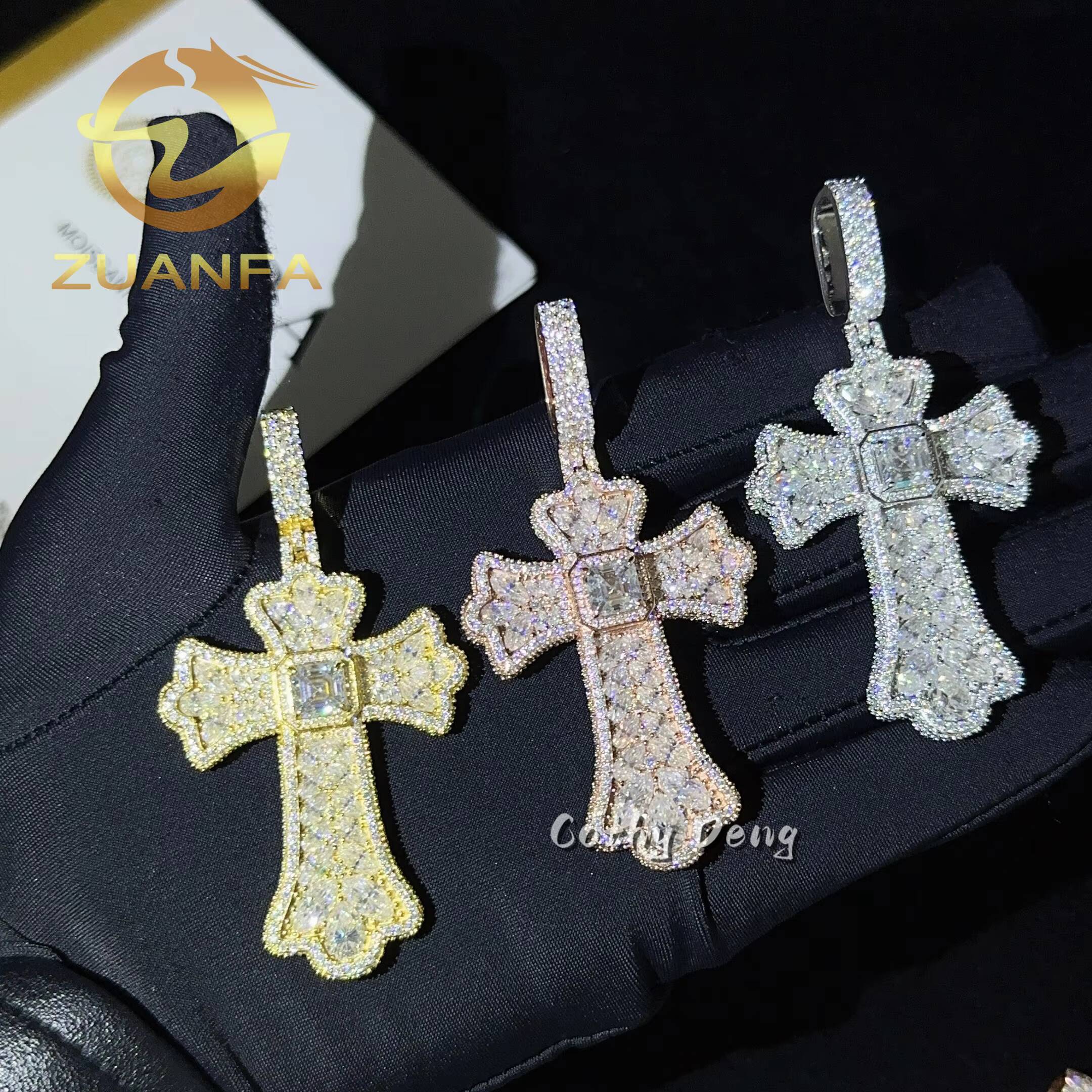 Read to Ship Hip Hop Jewelry Cross Pendant Muti Color Moissanite 925 Silver Iced Out Cross Pendant Pass Diamond Tester