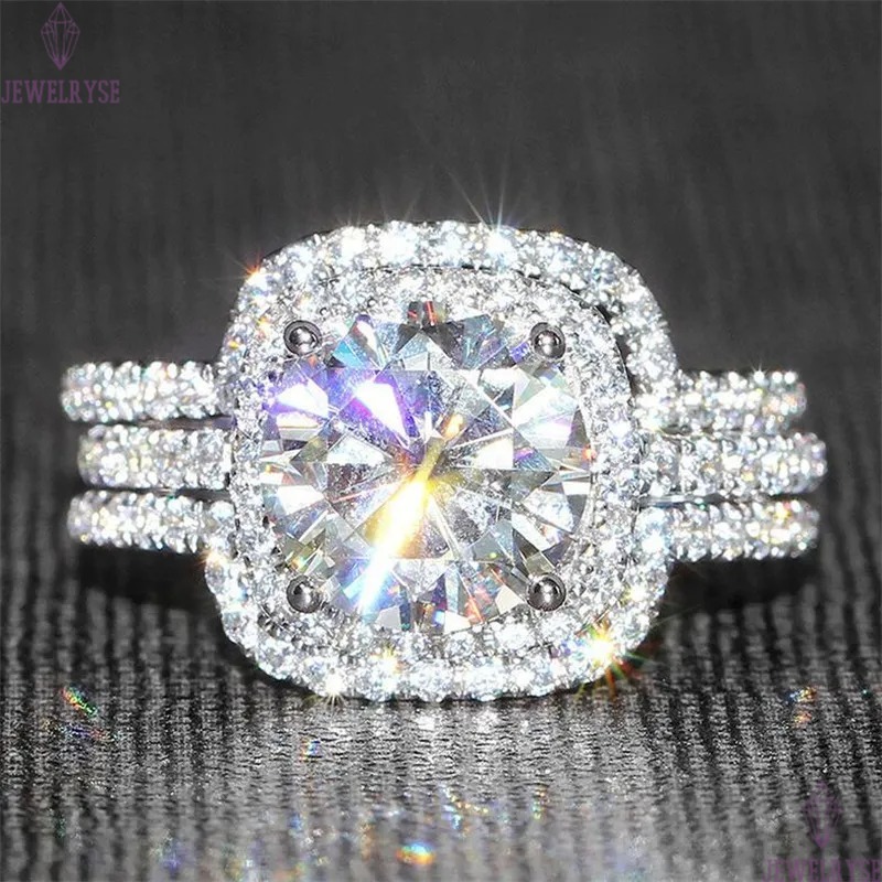 Choucong Brand Luxury Jewelry 925 Sterling Silver Round Cut White Topaz CZ Diamond Gemstones 3PCS Women Party Wedding Engagement Bridal Ring Set Gift