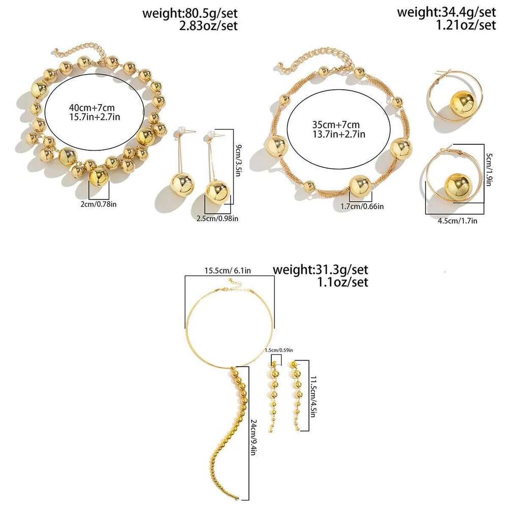 Punk Acrylic CCB Big Ball Bead Necklace Drop Earrings For Women Vintage Chunky Clavicle Chain Grunge Jewelry Set Steampunk