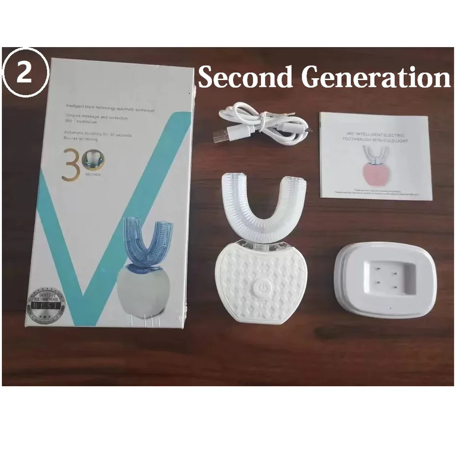 U Shape 360 Degree Automatic Lazy Sonic Electric Toothbrush Cold Blue Light Tooth Whitening Tool Ultrasonic Tooth Cleaner Brush 251126