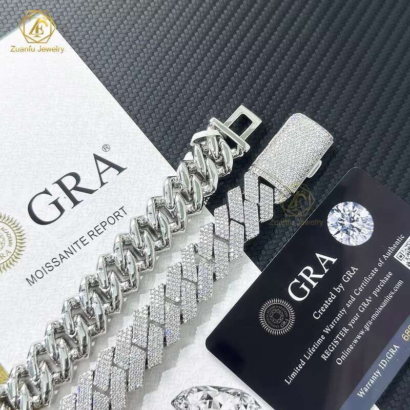 Hip Hop Jewelry 12/15/18/20mm Diamond Cuban Link Necklace for Men Silver Plated Miami Cuban Iced Out 3 Rows Cuban Link Chain