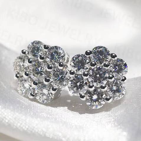 Wholesale Custom Classic Fine Jewelry Earrings Men VVS Moissanite 925 Sterling Silver Iced Out 9mm Flowers Stud Earings Women
