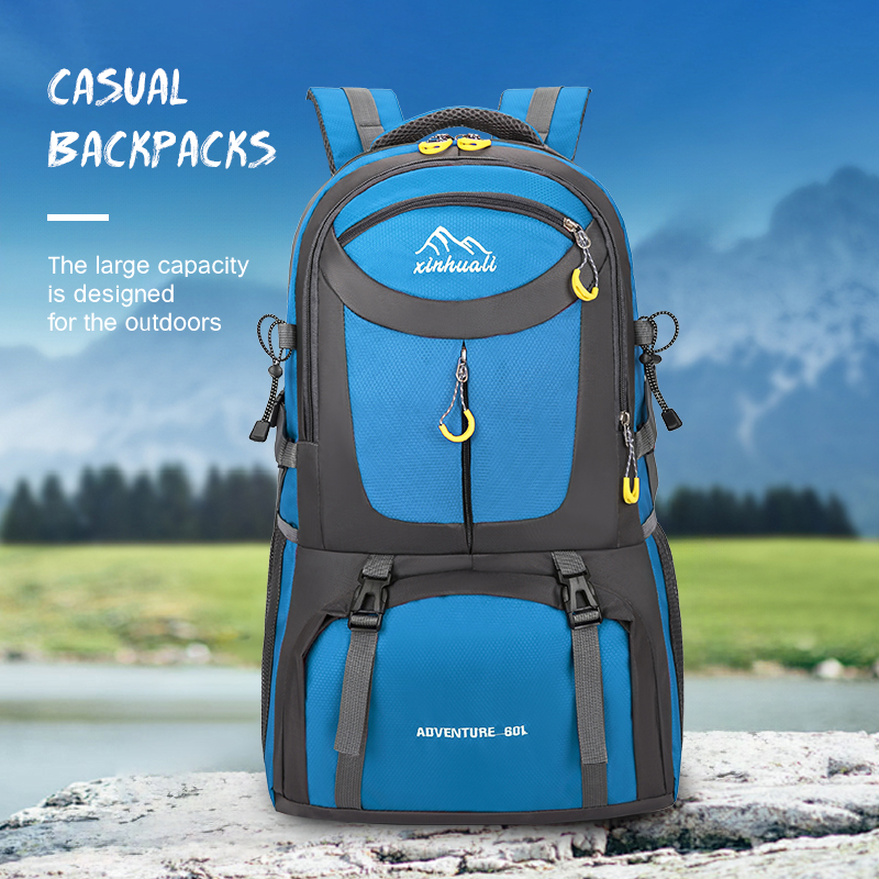 60L Lightweight Hiking Backpack with Shoe Compartment 900D Water Resistant Nylon Outdoor Sport Daypack Trekking Bag for Camping/Climbing/Cycling Daypa