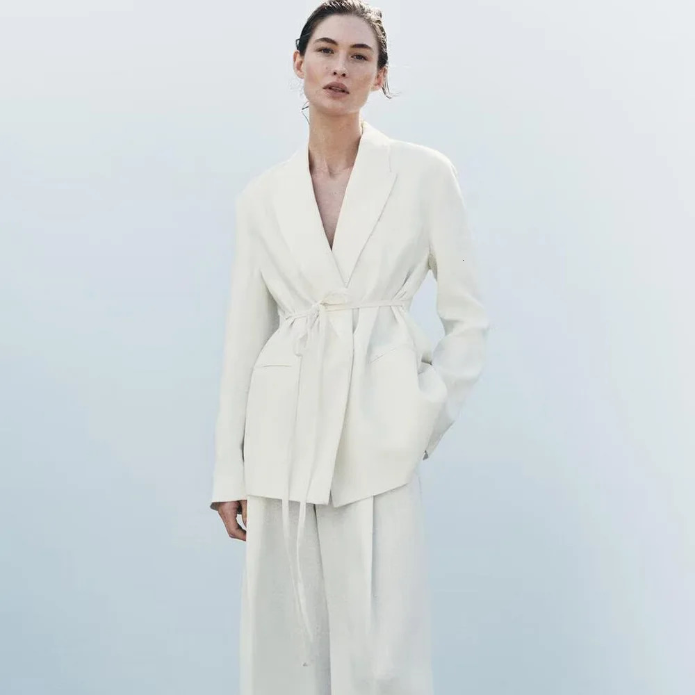 womens casual and elegant n with European American retro linen blend suit jacket pants set 250530