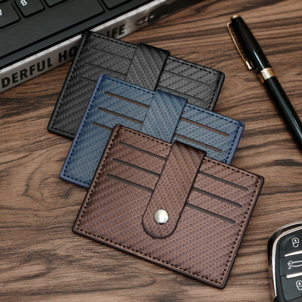Designer Wallet Trendy Carbon Fiber Pattern Men S Buckle Thin Design Portable Small Bag Card Holder Coin Wallet Luxury Wallet Key Pouch
