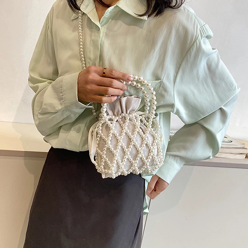 pearl womens bucket handbag womens pearl cross body bag womens small wallet handbag casual drawstring womens coin wallet 250427