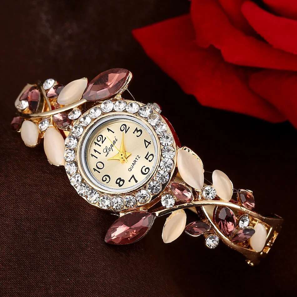 Women's Stainless Steel Rhinestone Women Quartz Watches Fashion Flower Vintage Ladies Bangle Female Wristwatch Clock