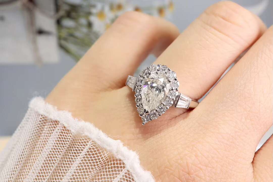18K Solid Real Gold 2.0ct Pear Cut Natural Moissanite Engagement Ring Women Exquisite Promise Bridal Diamond Teardrop Ring