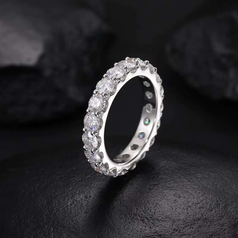 Unique 4mm 10k Yellow Gold Flawless Moissanite Dia Engagement Eternity Band Ring Set GRA Certificates Wedding Party Women