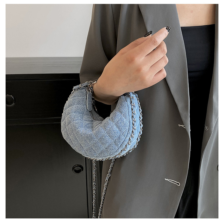 designer bag Canvas denim fashionable diamond grid chain crossbody niche summer casual versatile dumpling bag shoulder bag crossbody bag