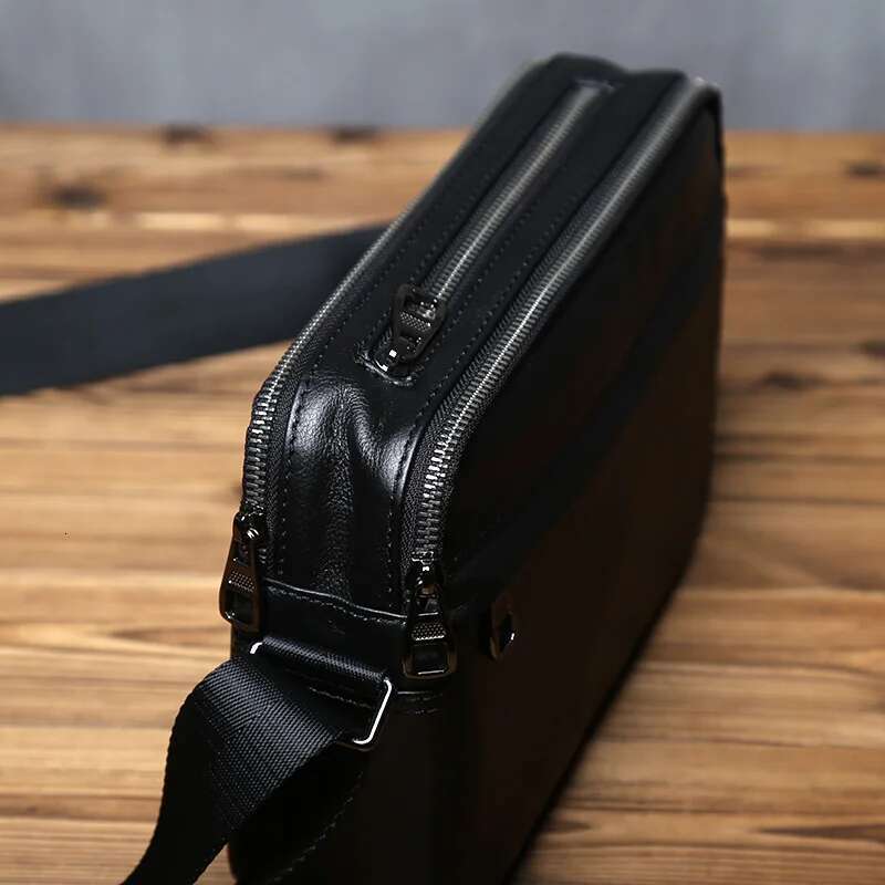 NZPJ Casual Leather Men Shoulder Natural Cowhide Messenger Bag Large Capacity Business Solid Color Backpack for 10-inch Ipad