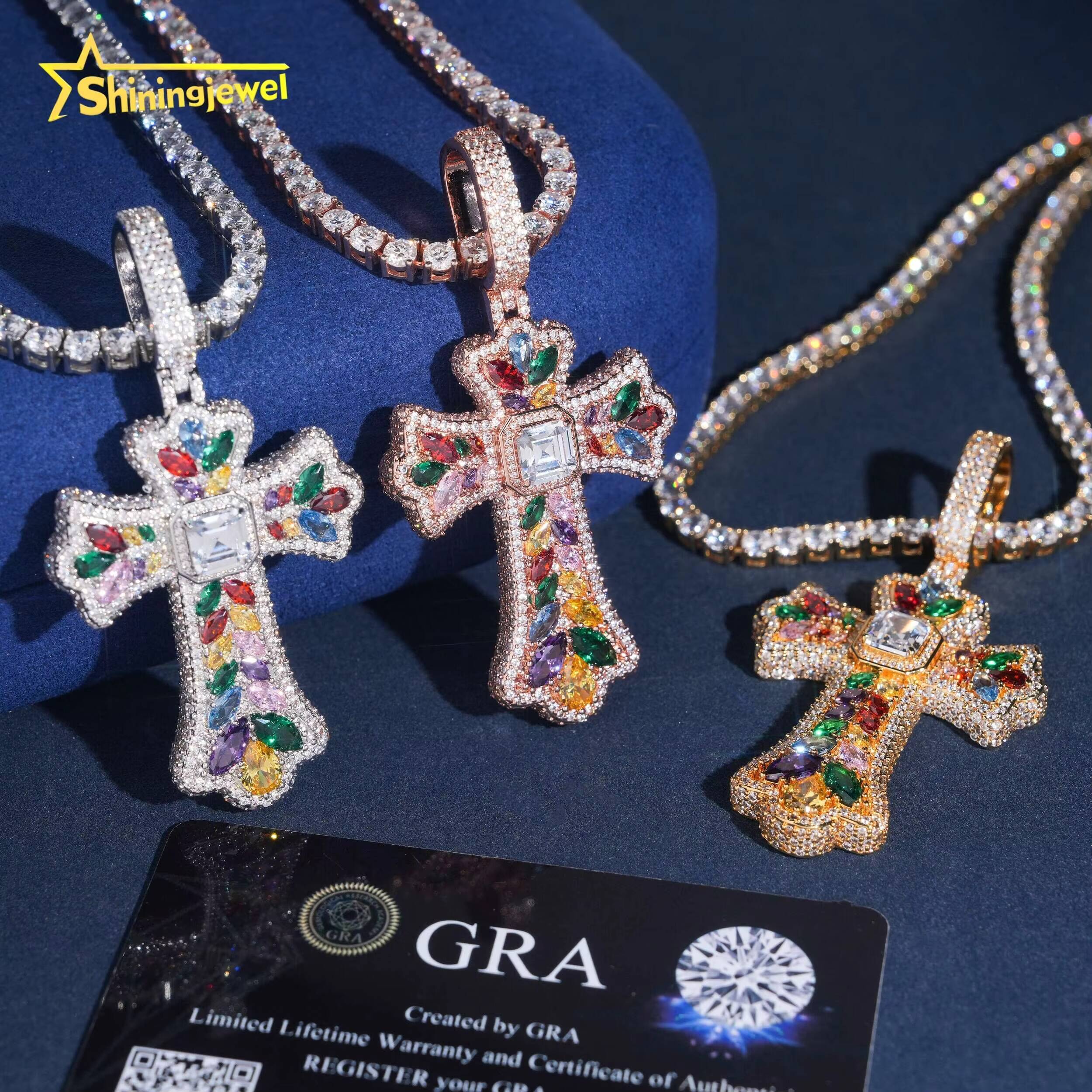 Luxury Colorful Multi Cutting Fashion Hip Hop Rapper Men Jewelry Pendant Brass 5A CZ Iced Out Cubic Zircon Diamond Cross Pendant