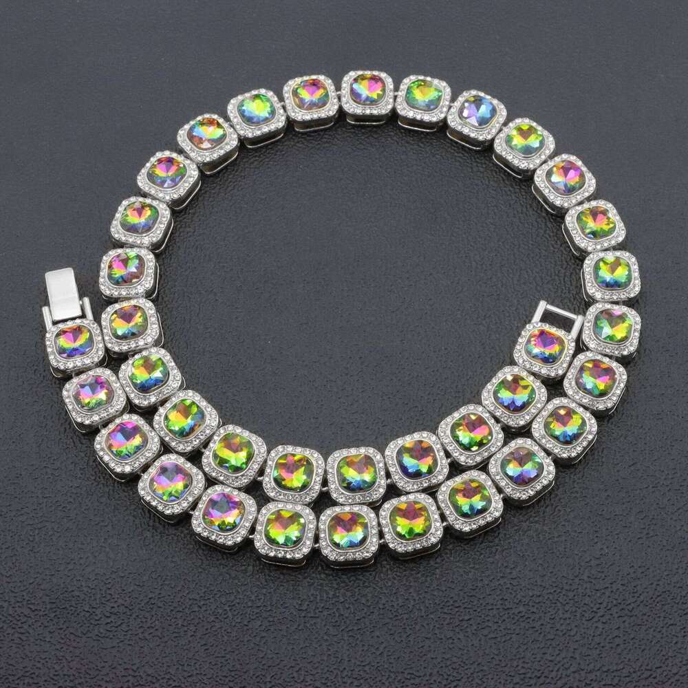 Hip hop jewelry designer men women necklaces bracelets colorful rock sugar square diamond studded necklaces punk Cuban chains