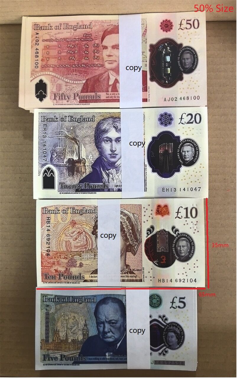 Best 3A Prop Money Toys Uk Pounds GBP British 10 20 50 Commemorative Fake Money Notes Toy for Kids Christmas Gifts or Video Film 73*33mm 50%