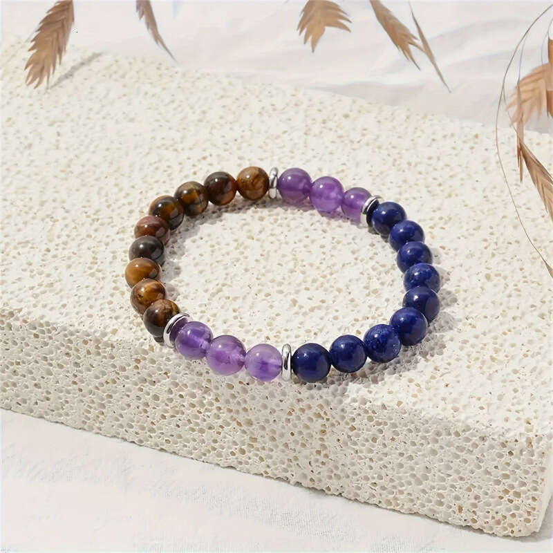 Cardless temuTK Amethyst Lapis lazuli Tiger Eye Stone Bracelet