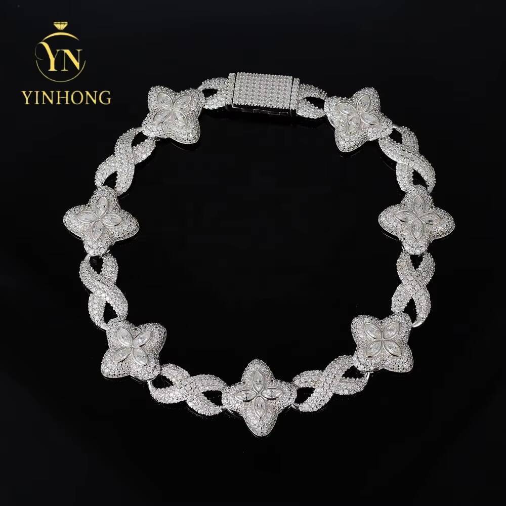 Fine Jewelry Luxury Flower Moissanite Cuban Link Chain Sterling Silver 925 Moissanite Bracelets Hip Hop Mens Jewelry