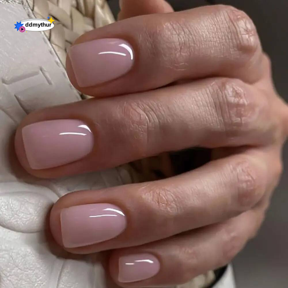 24pcs Square False French Glossy Nude Pink Fake Full Cover Press on Nails Tips DIY Nail Art Faux Fingernails ddmythur
