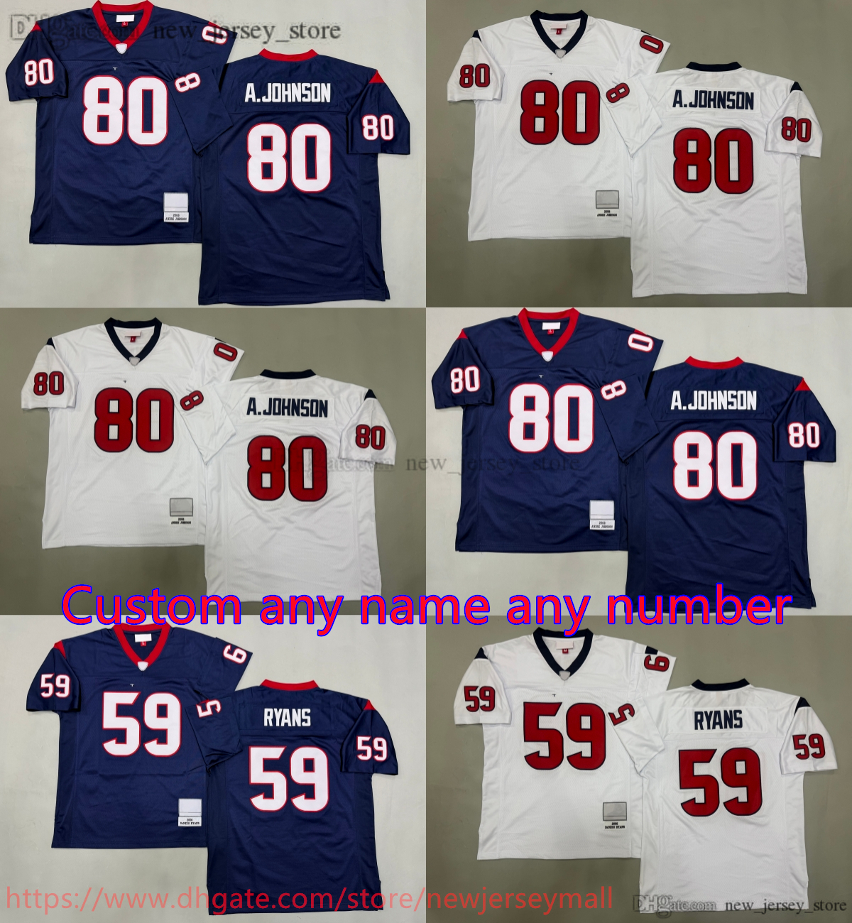 Custom S-6XL 2008 Throwback Football 80 Andre Johnson Jersey Uniform 59 DeMeco Ryans 90 Mario Williams 8 Matt Schaub 56 Brian Cushing 23 Arian Foster Classic Retro