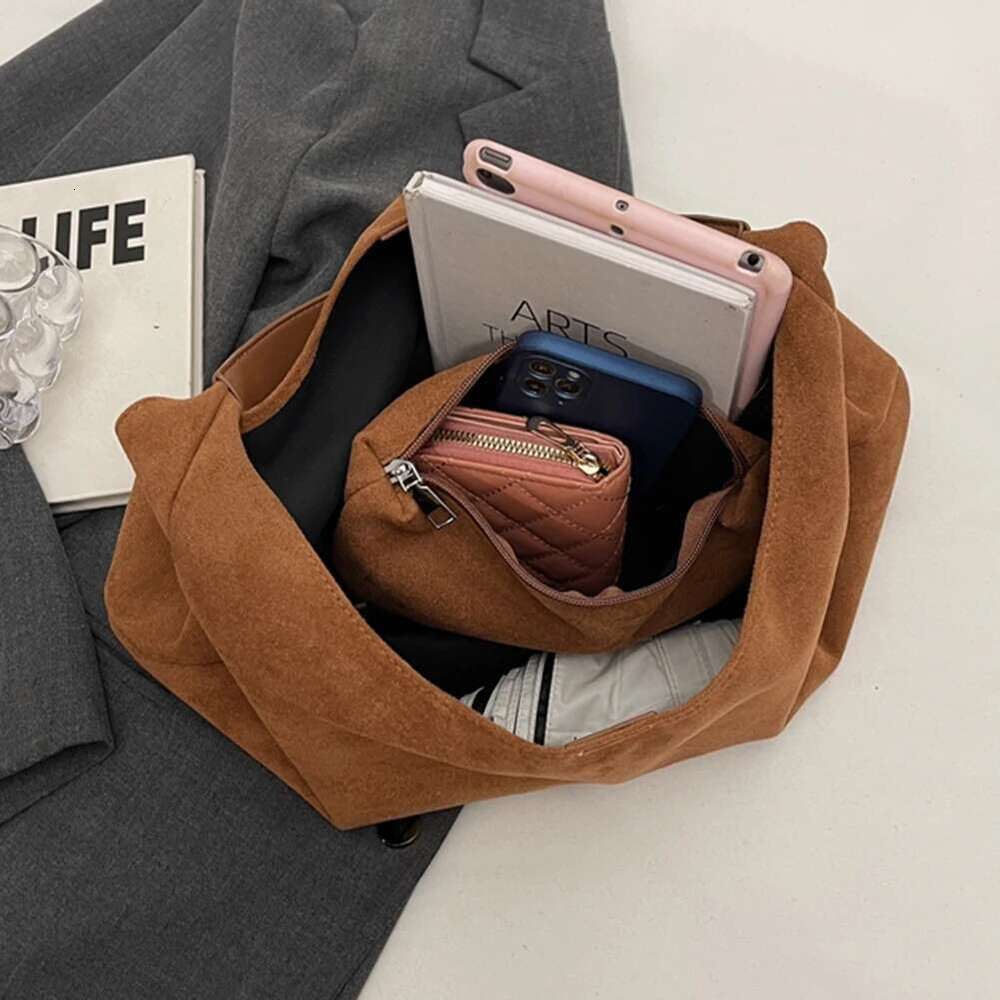 Vintage Women S Large Capacity Faux Suede Shoulder Solid Color Casual Commuter Autumn Winter Classical Tote Bag Bag