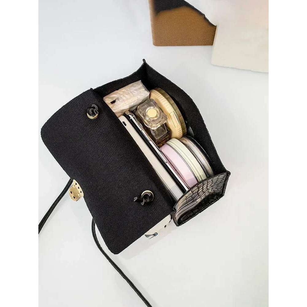New Ladies Dot Panel Printed PU Scarf Lock Buckle Shoulder Bag Crossbody Bags For Women