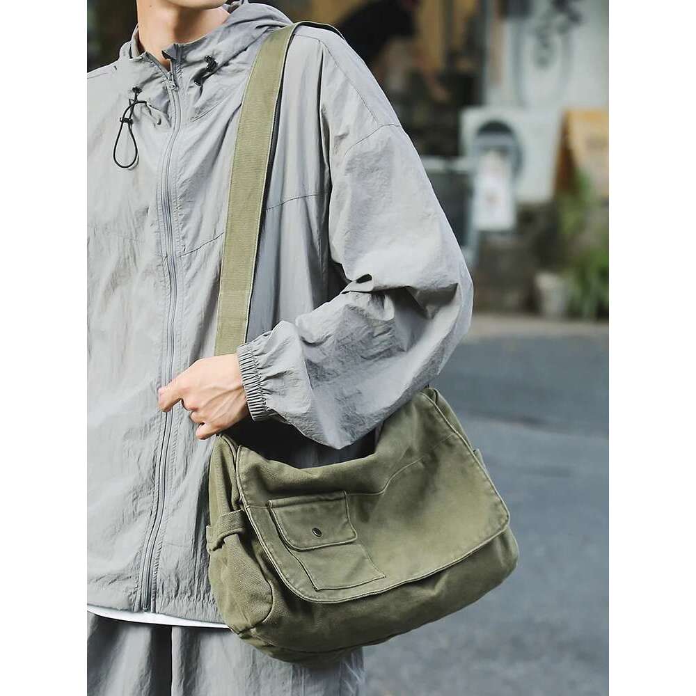 Casual Canvas Messenger Versatile Flip Large Capacity Shoulder Book Student Adjustable Crossbody Bag For Men Women
