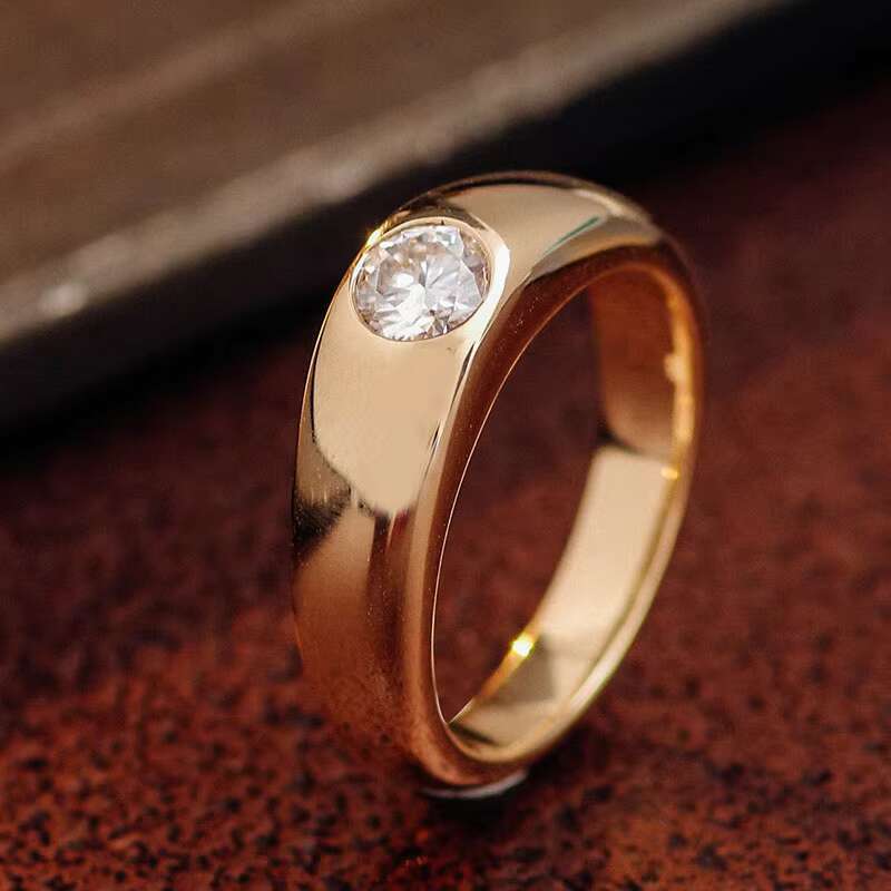 Personalized Round Cut Lab 0.5 Ct Bezel Setting Dia Engagement Wedding 14k Yellow Gold Ring for Punk Men
