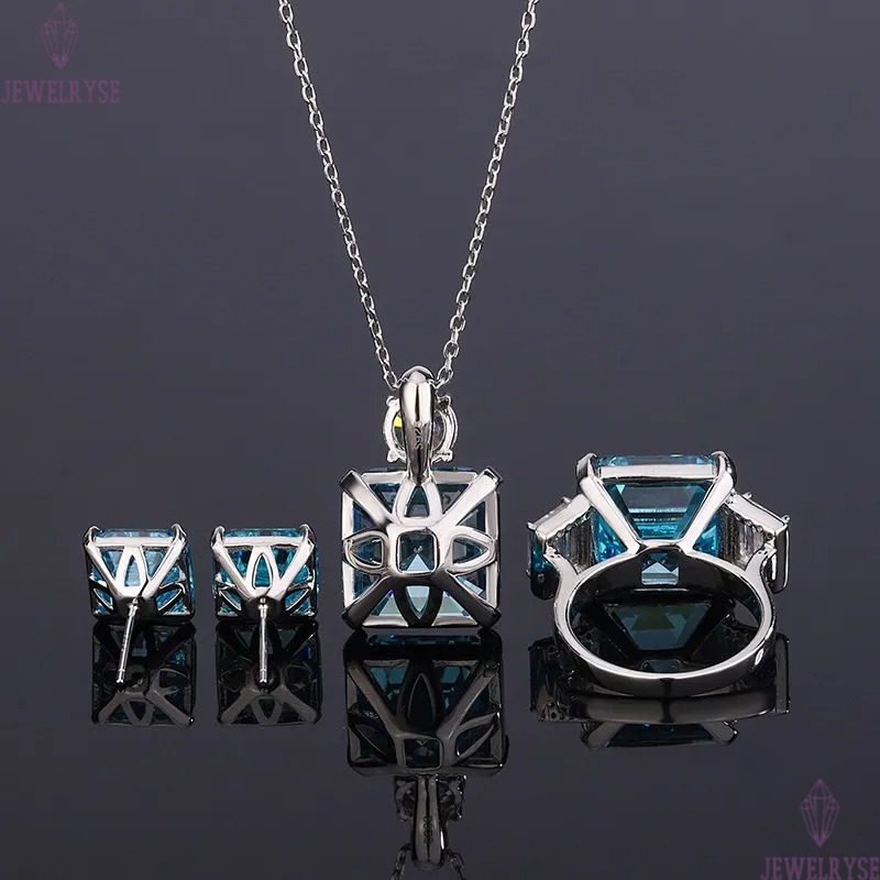Choucong Top Sell Wedding Jewelry Sets Ladies Luxury Real 100% 925 Sterling Silver Asscher Cut Large Aquamarine Moissanite Diamond Stud Earring Women 