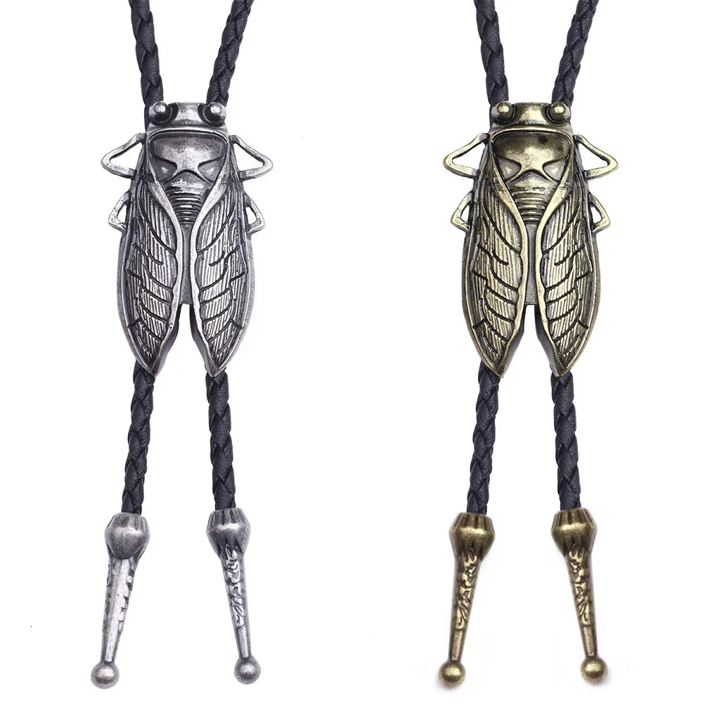 Fashion Metal Cicada Retro Bolo Tie for Men Necklace Pendant Leather Rope Necktie Shirt Collar Bowtie Accessories Cowboy Jewelry 250430