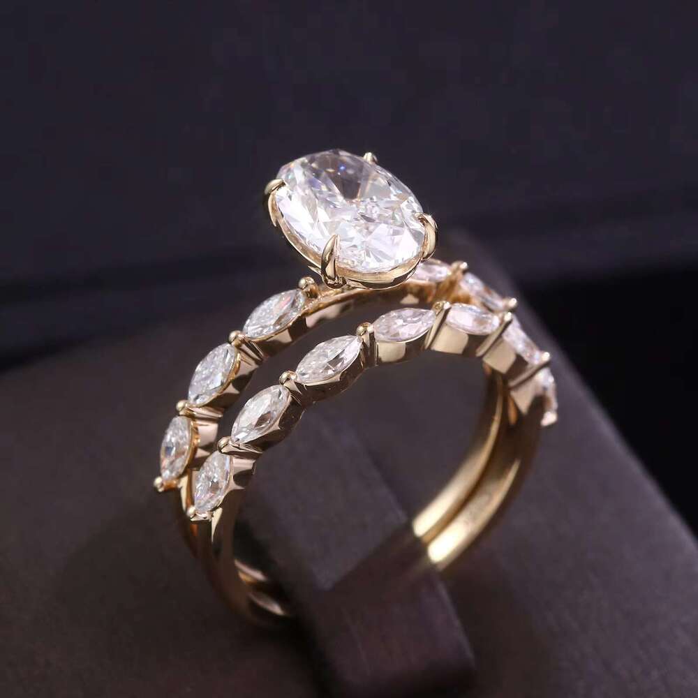 Special oval cutting laboratory semi eternal wedding engagement couple set gold ring