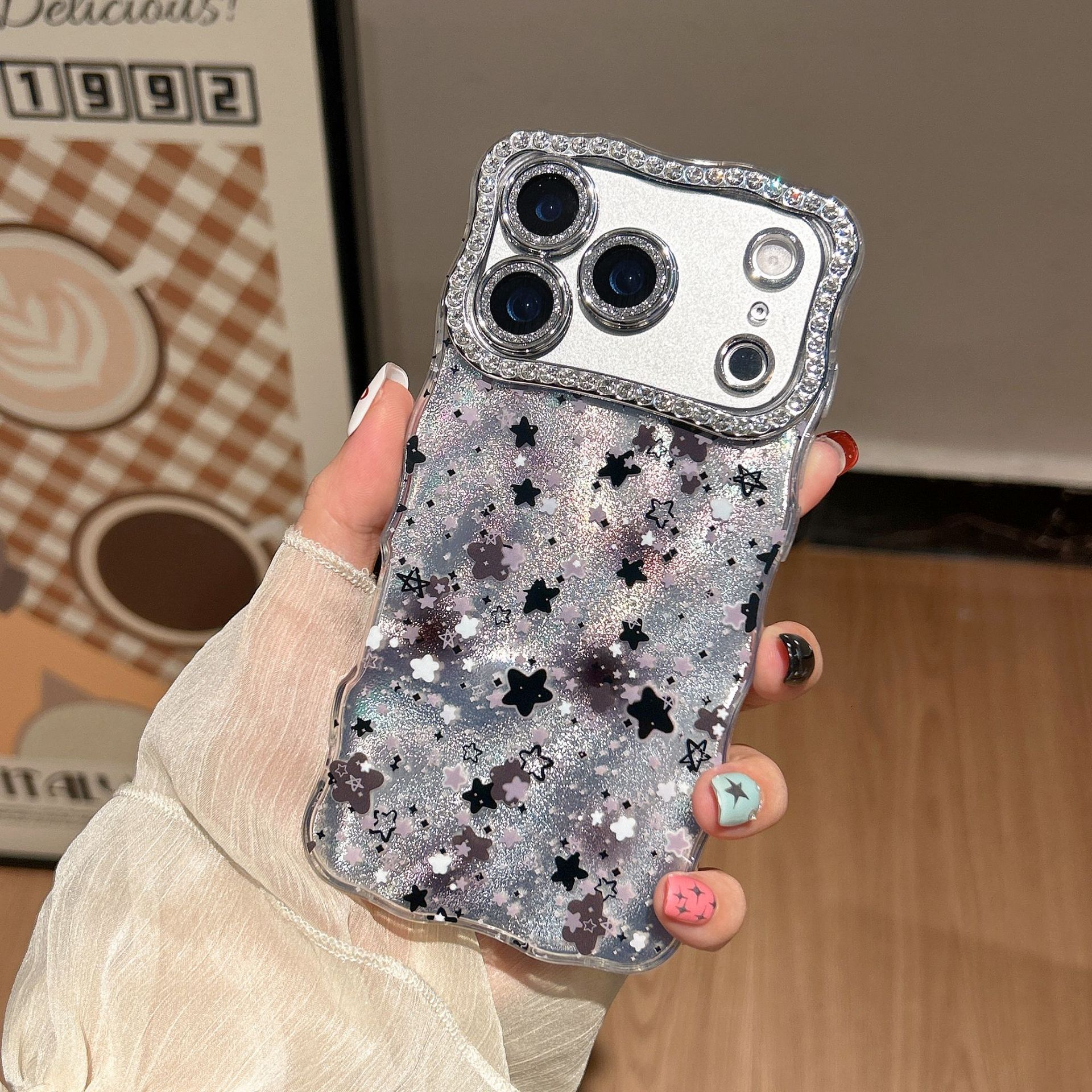 Twisted Edge Gradient Star Phone Case iPhone 17 Pro Max Compatible With Apple 16/15 Pro Diamond Lens Hard Case