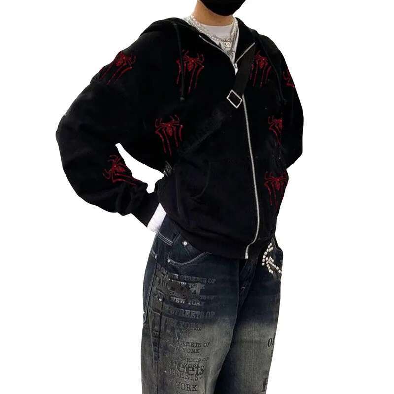 Y2k Spider Rhinestone Print Hoodies Women Clothes Couples Tops Sweatshirt Goth Streetwear Tracksuit Clothing Oversized Hoodie fashion clothing women