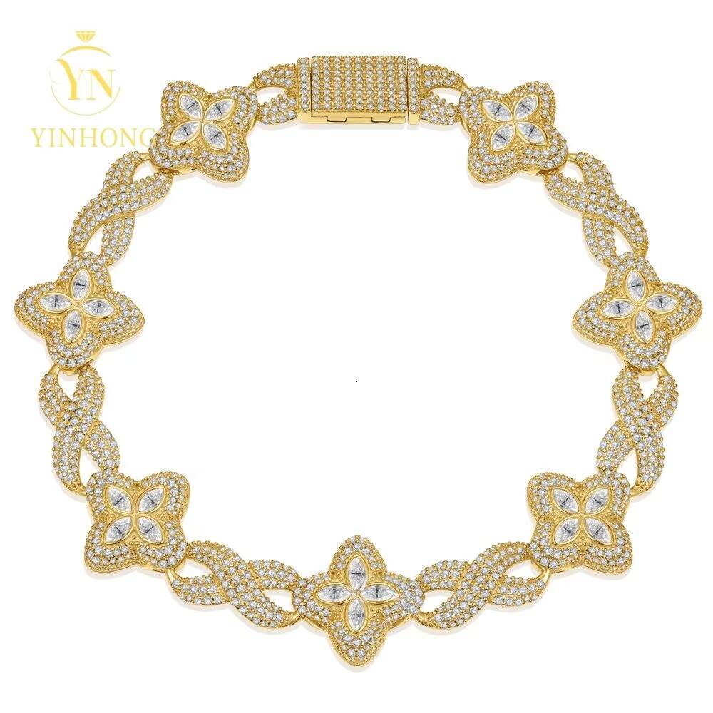 Fine Jewelry Luxury Flower Moissanite Cuban Link Chain Sterling Silver 925 Moissanite Bracelets Hip Hop Mens Jewelry