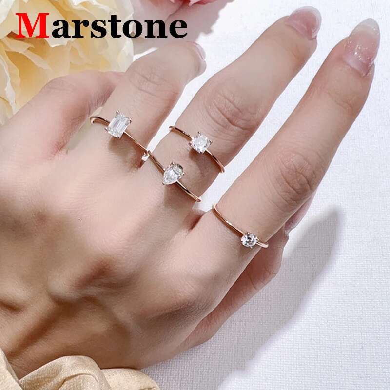 Moissanite Diamond D Color Womens Pear Asscher Emerald Ring S925 Sliver 18K White Gold Rings Fine Jewelry Gifts for Women Lady