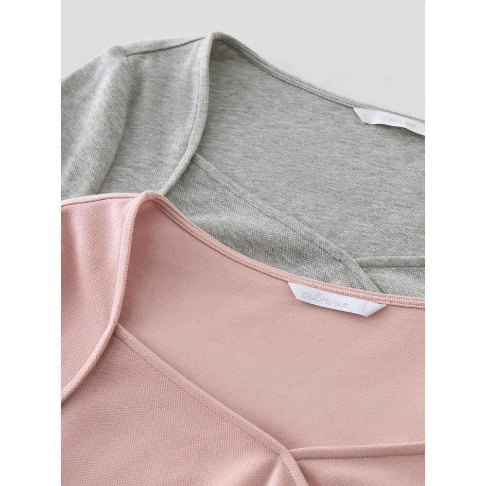 DUSHU Women Spring Tops Female Slim Elasticity Pink Knitwear Casual Grey Long Sleeve T-Shirts 25Ds81124