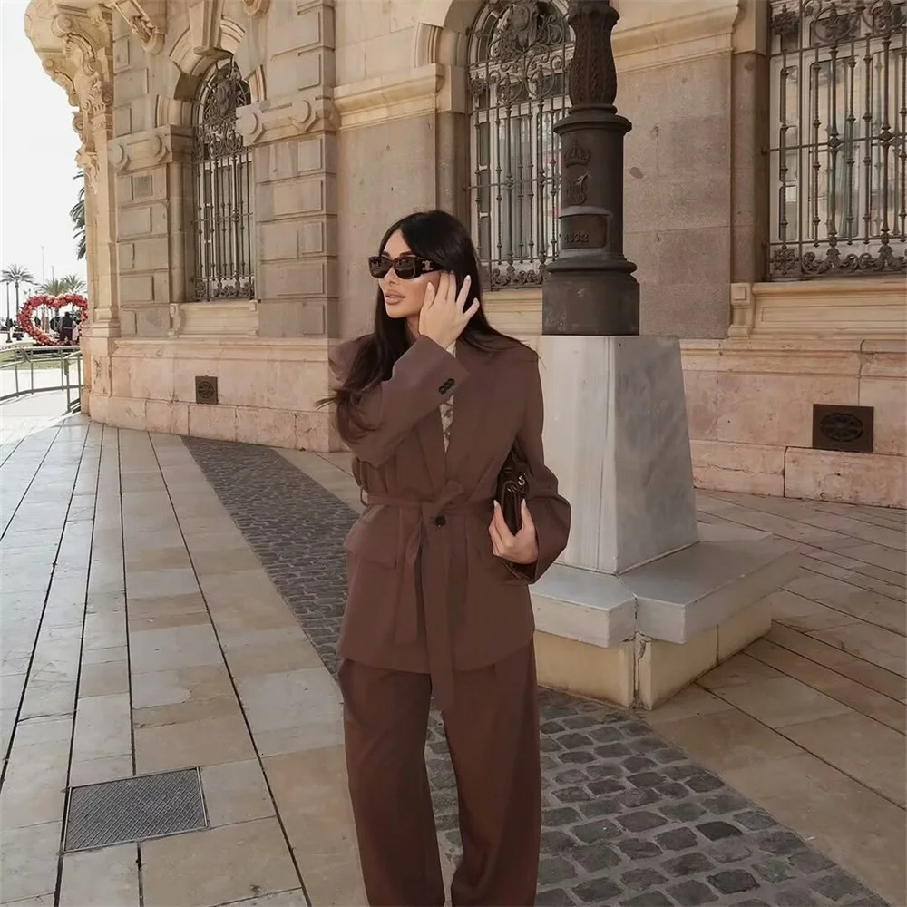 Womens Clothing with European and American Style Casual Elegant n Comes Straightened Jacket Pants Set 250530