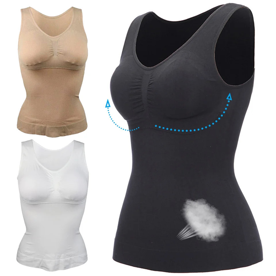 Womens body shaping builtin bra weight loss vest top detachable pad underwear tight corset 250430